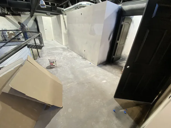 A view of the LVP installation work, finished areas or flooring details at The Beauty Stop.